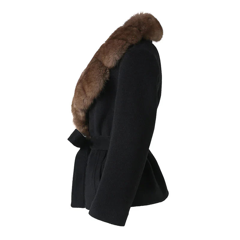 Germana | Carattere in Faux Fur Black Coat with Belt