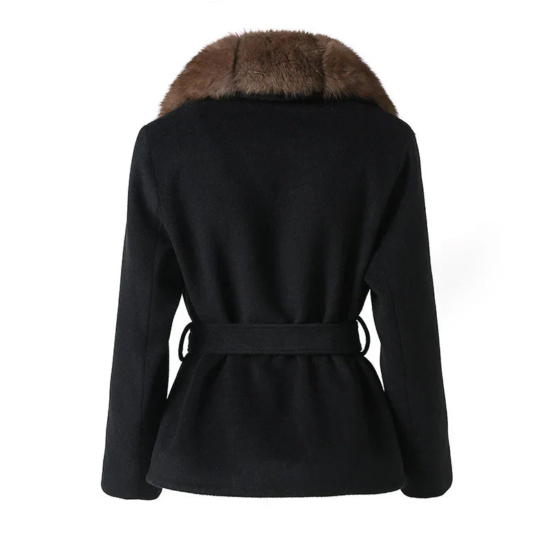 Germana | Carattere in Faux Fur Black Coat with Belt