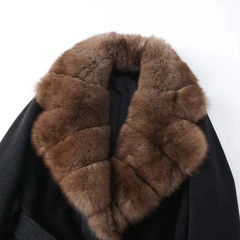Germana | Carattere in Faux Fur Black Coat with Belt
