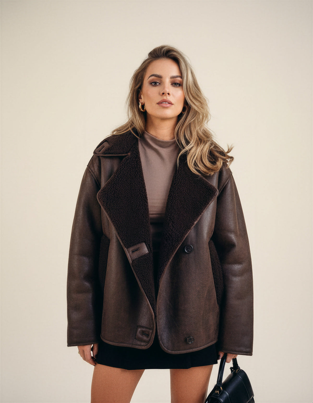 Onelia | Biker Brown Faux Leather Jacket