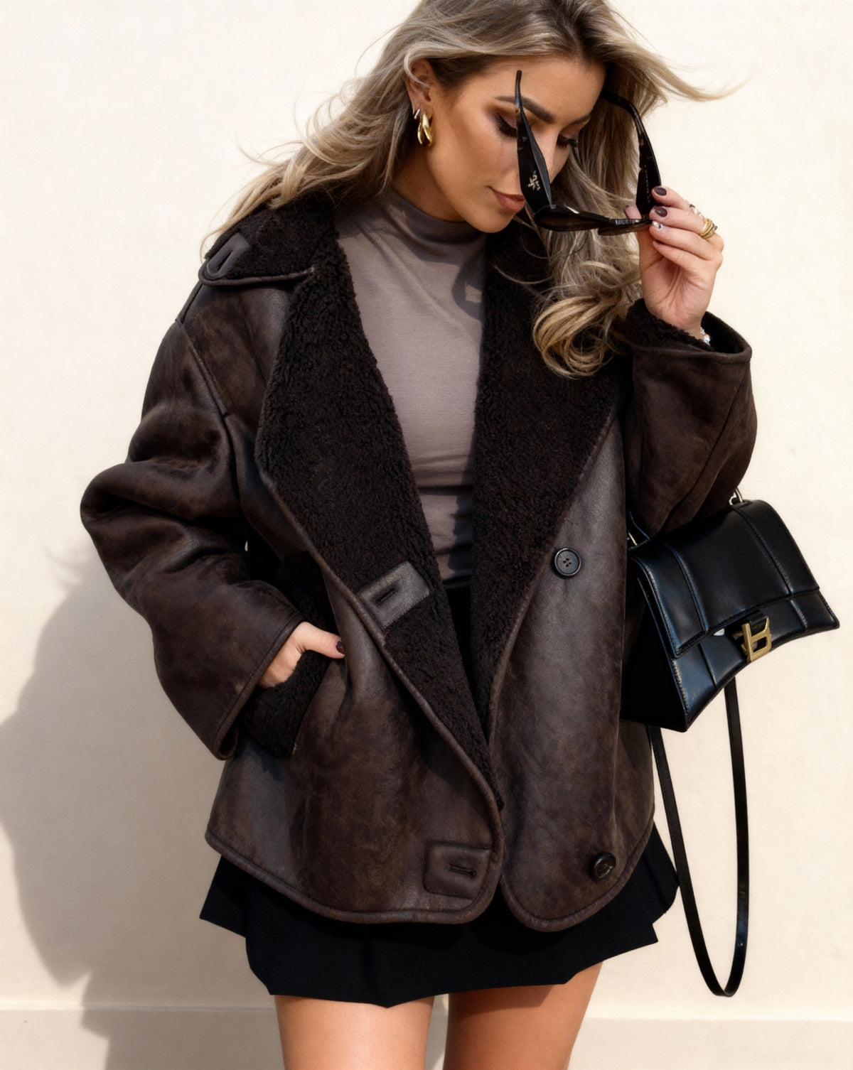 Onelia | Biker Brown Faux Leather Jacket