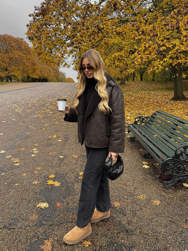 Onelia | Biker Brown Faux Leather Jacket