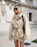 Filippa | Short Oversized Beige Trench Coat with Belt