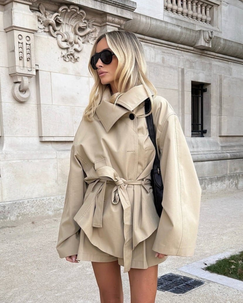 Filippa | Short Oversized Beige Trench Coat with Belt