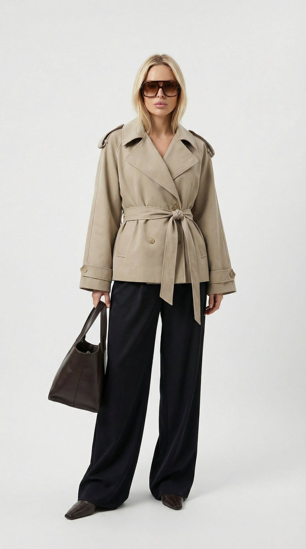 Irma | Short Khaki Trench Coat with Belt