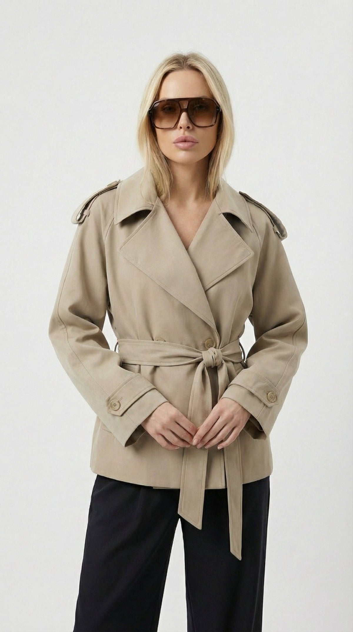 Irma | Short Khaki Trench Coat with Belt